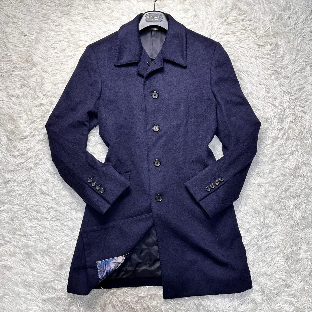専用 未使用級 ポールスミス カシミヤ×ミンク混 薔薇柄 ステンカラーコート M
