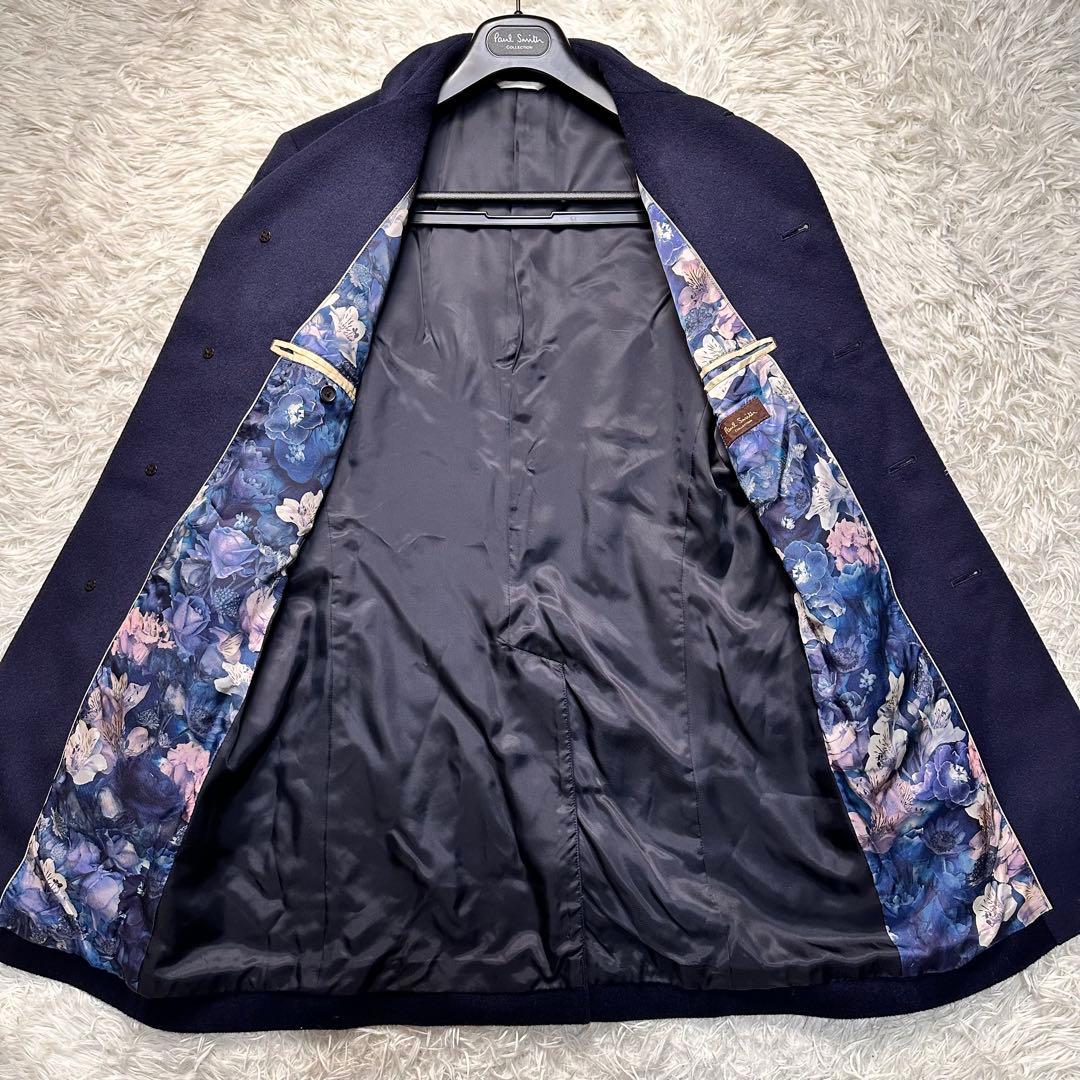 専用 未使用級 ポールスミス カシミヤ×ミンク混 薔薇柄 ステンカラーコート M