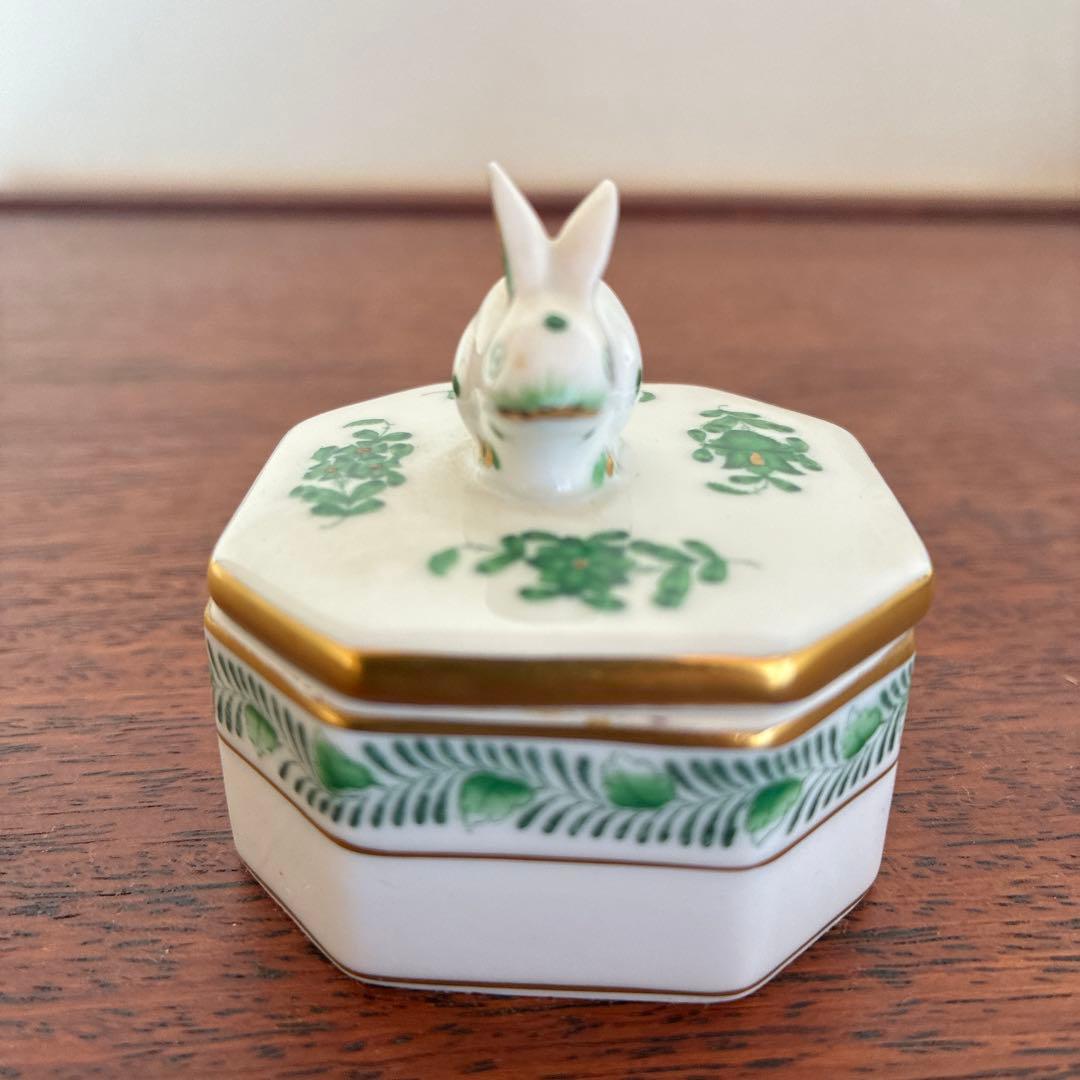 ヘレンド ボンボニエール アボニーグリーン うさぎ