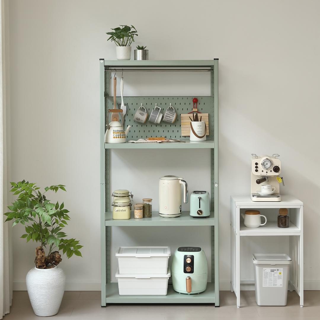 タイムセール！スチール製収納ラック【タイプB】　可動棚　大容量　GREEN