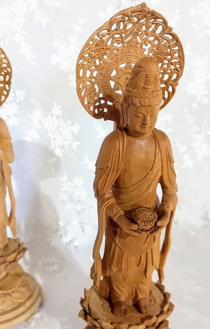 観音菩薩立像・勢至菩薩立像 3寸 #563#564 ◆白檀 木彫 仏像