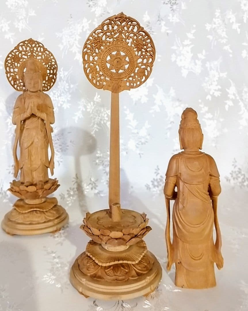 観音菩薩立像・勢至菩薩立像 3寸 #563#564 ◆白檀 木彫 仏像