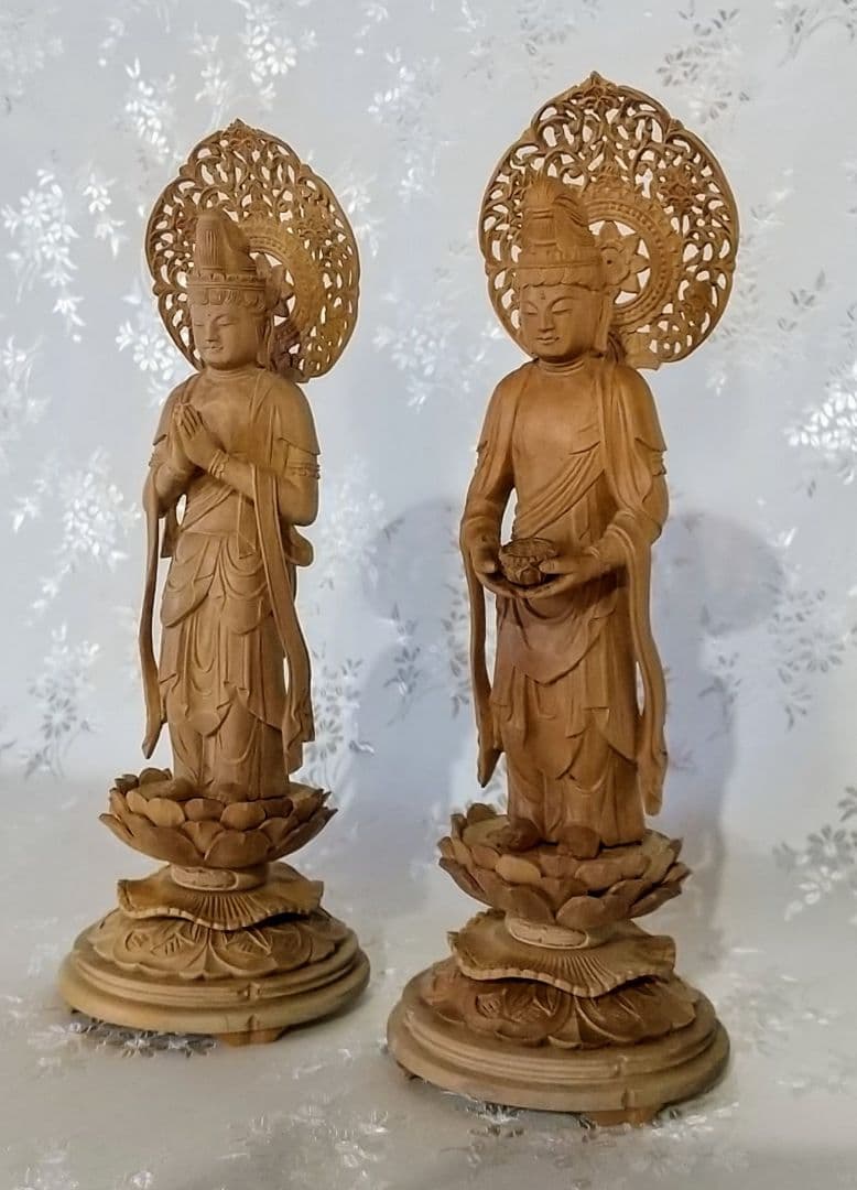 観音菩薩立像・勢至菩薩立像 3寸 #563#564 ◆白檀 木彫 仏像