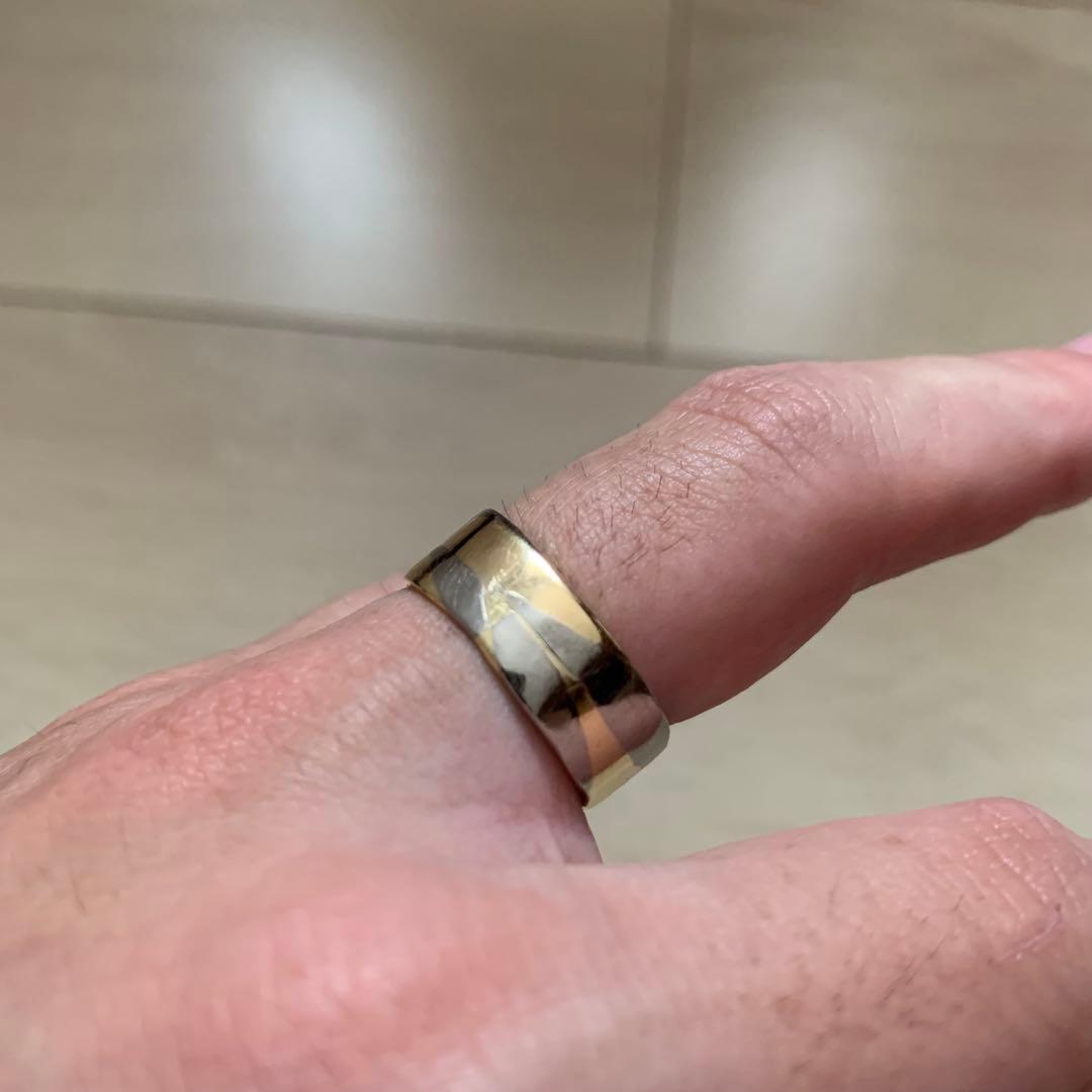 温泉　市松　18金リング　k18 ブラックゴールド　2トーン