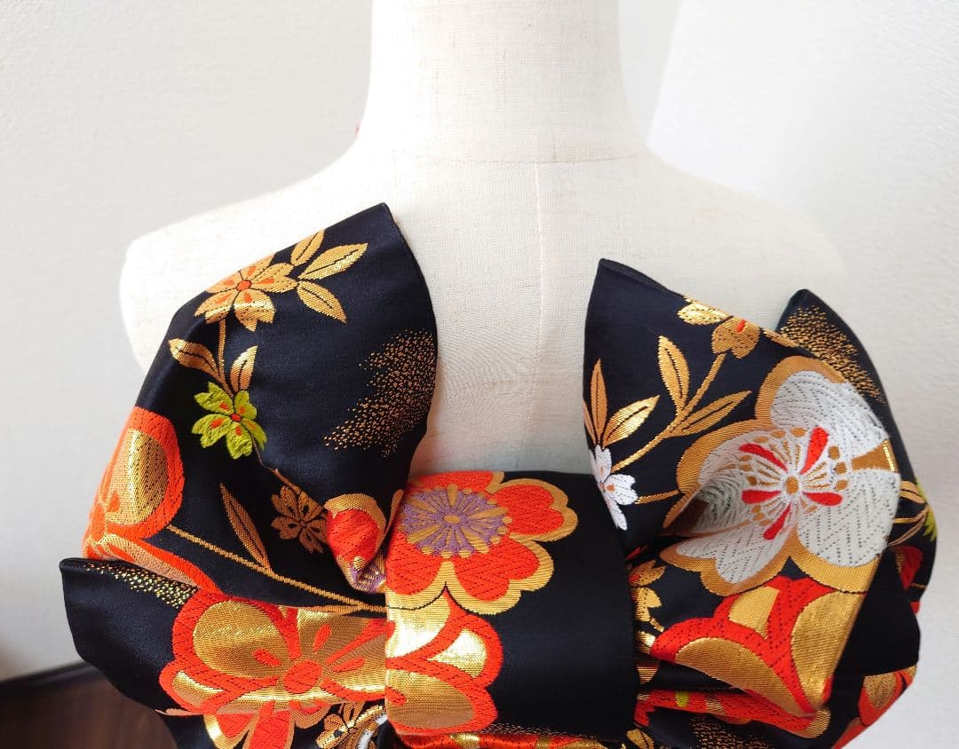 七五三　ハーフ成人式　ジュニア帯　袋帯からの作り帯　1点物　黒　花柄