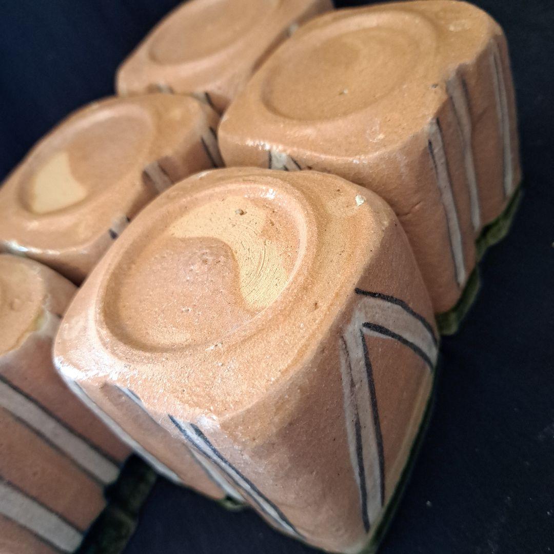 「モダンな織部(おりべ)！」 織部焼向付(むこうづけ)幅8cm 5客セット 骨