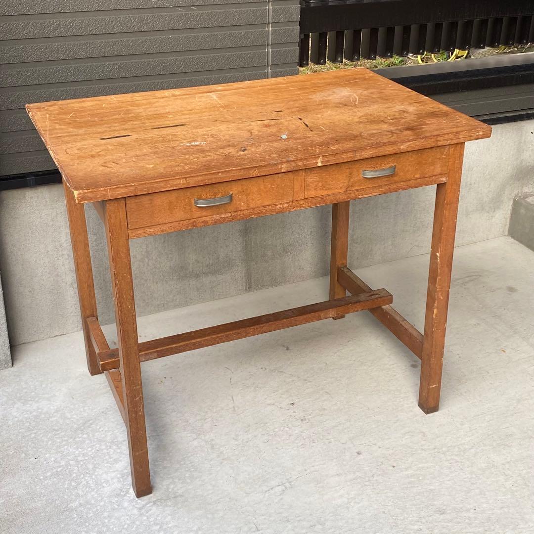 長期保管品 木製机 ウッドデスク 釘打ち 古家具 エイジング ビンテージ