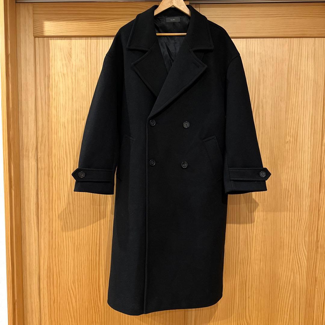 CLEL テックメルトンルーズ ダブルチェスターコート ブラック S