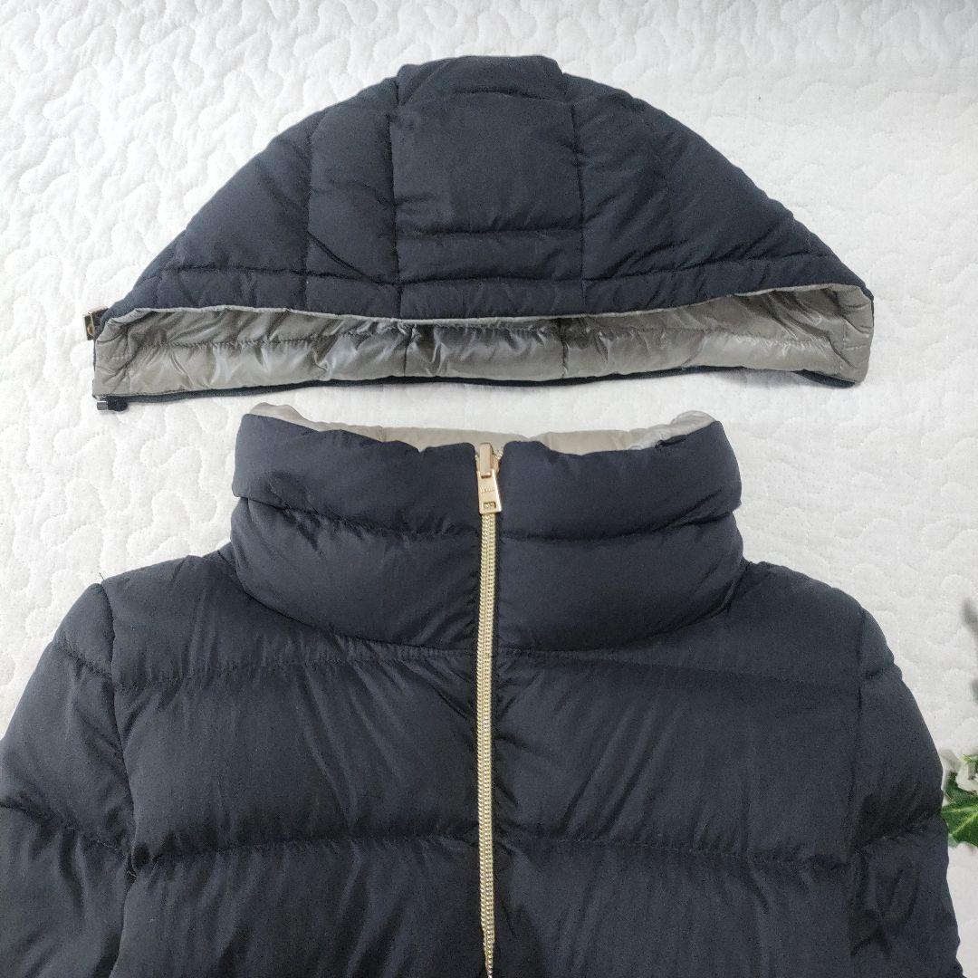 HERNO　ダウンコート　フード着脱可能　黒×グレー　42