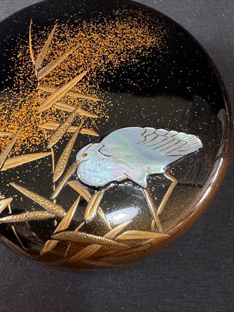 G30 送料無料　白鷺蒔絵　平棗　坂下廣作　茶道具　茶室　共箱　金彩蒔絵　螺鈿