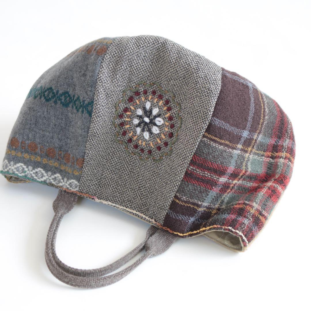 ハンドメイド パッチワーク ウール 刺繍 バッグ