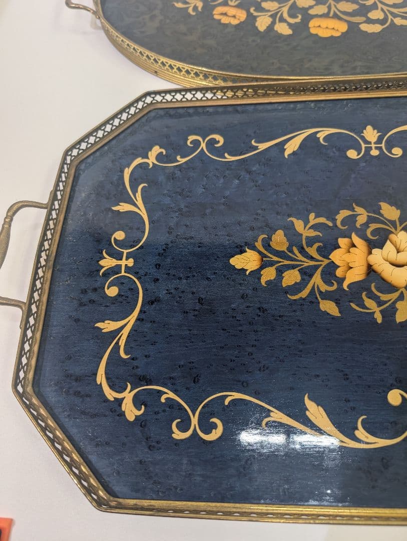 Domain イタリア製トレー 金縁 真鍮 木製 象嵌細工 メープル材 玉杢