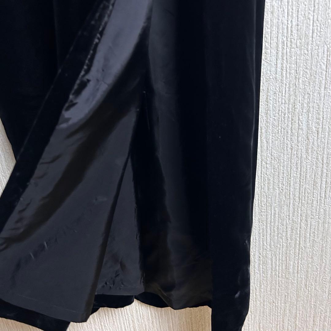 【チャイナドレス】ベルベット×シアー ロングワンピース 黒 日本製