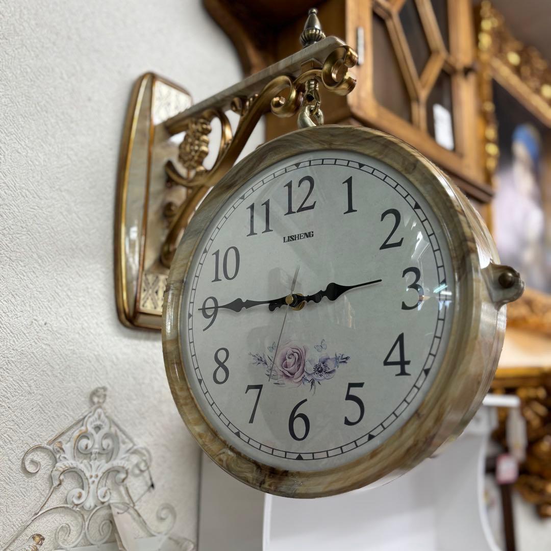 マーブル風両面時計 静音時計 おしゃれ