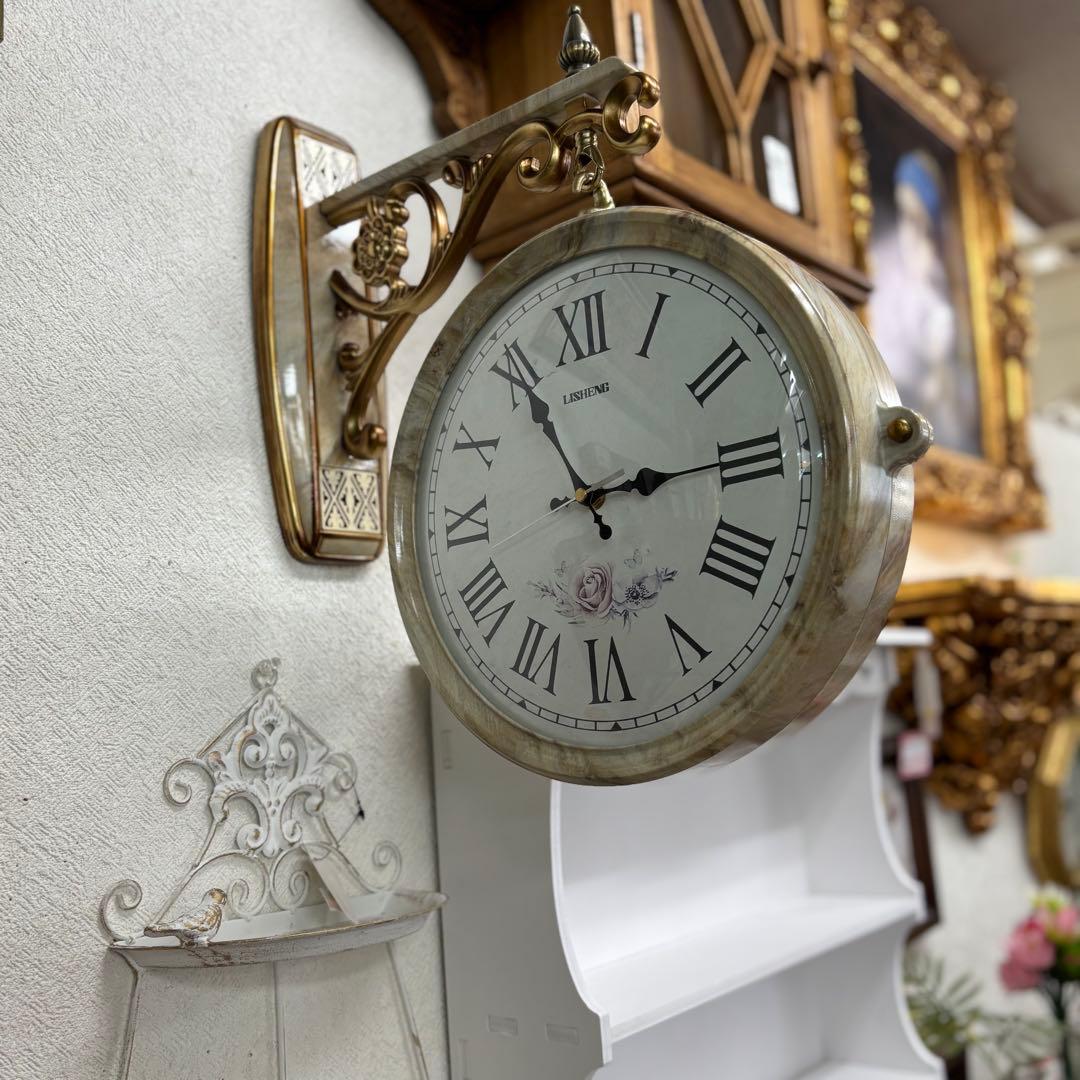 マーブル風両面時計 静音時計 おしゃれ