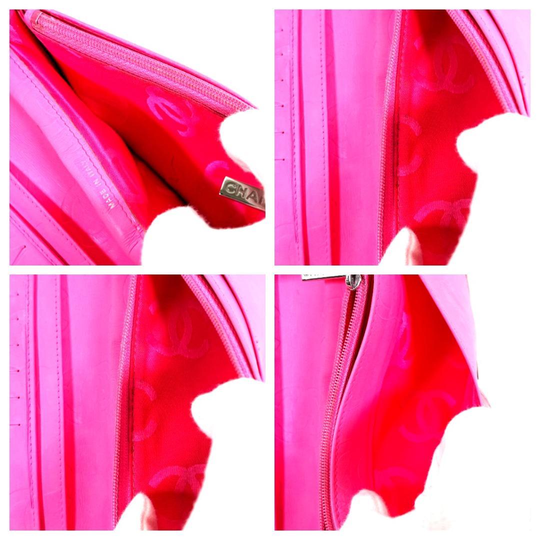 CHANEL シャネル カンボンライン ラムスキン 財布 ブラック ピンク