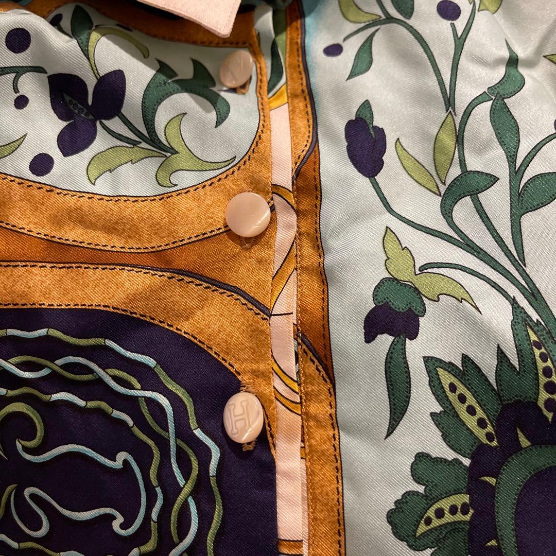 HERMES シルク半袖シャツ Lサイズ