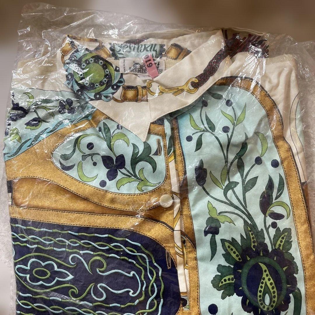 HERMES シルク半袖シャツ Lサイズ