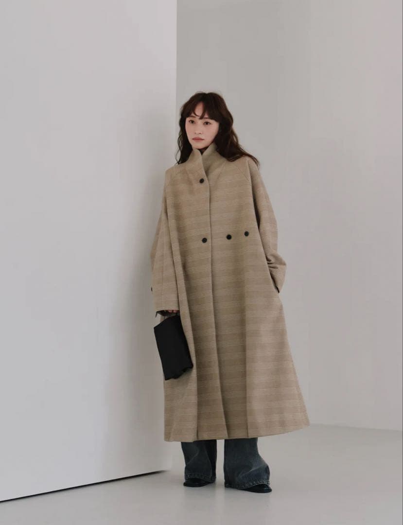 【Hella】tweed long coat ツイードロングコート ベージュ