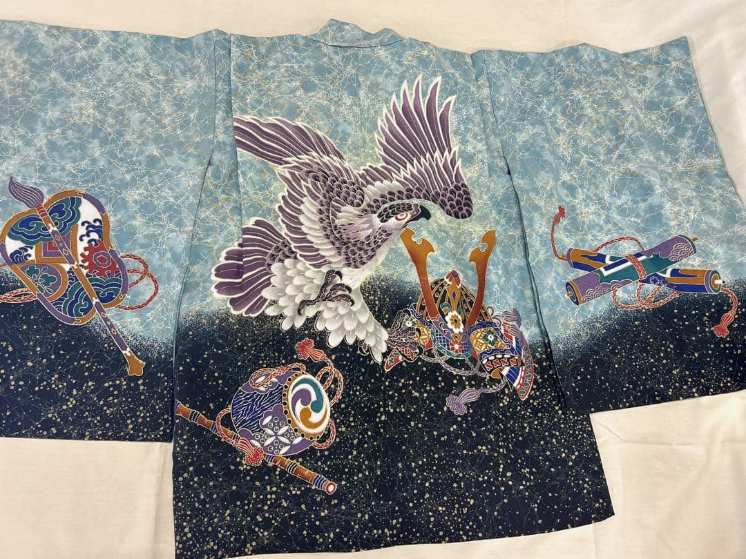 (七五三)5歳の男の子、水色と黒のグラデーションが美しい羽織は(6417)3点