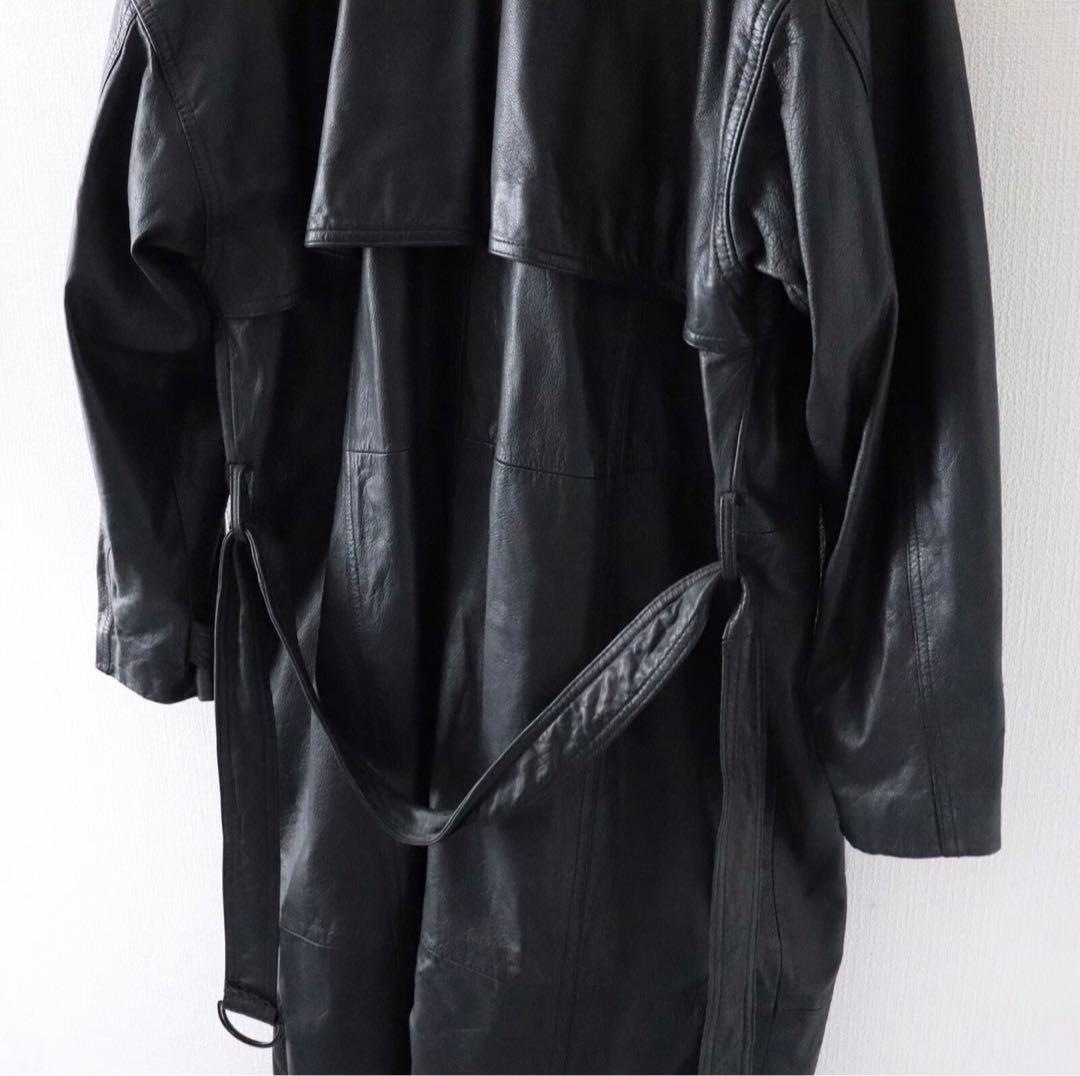 ブラック レザー ダブルブレストコート