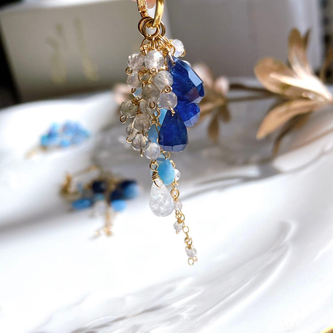 白妙◆サファイア×ラブラドライト/オパール×ホワイトトパーズ フープピアス