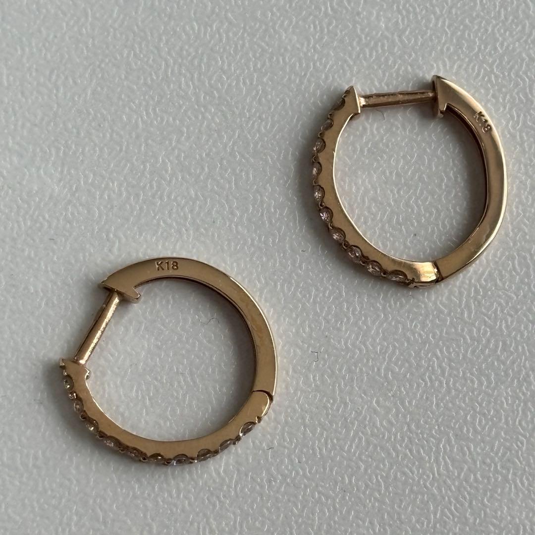 K18PG 18金 ピンクゴールド ダイヤモンド 中折 フープピアス 0.4ct