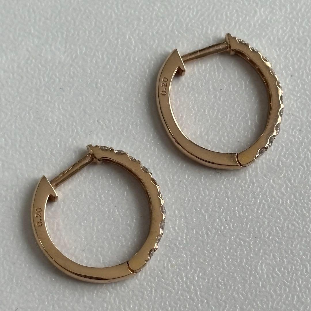 K18PG 18金 ピンクゴールド ダイヤモンド 中折 フープピアス 0.4ct