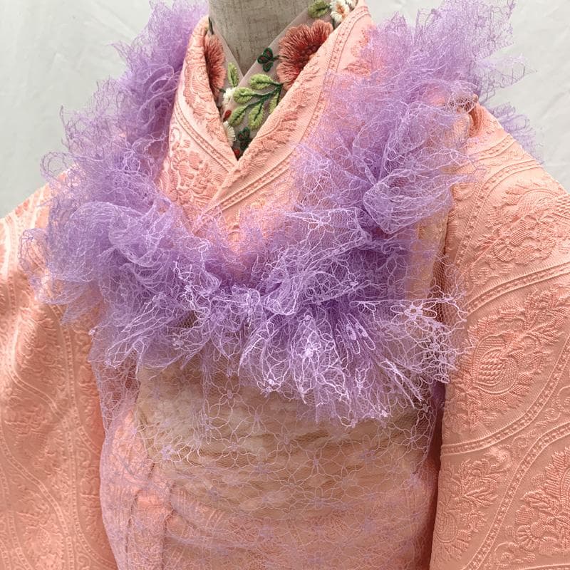 512ag71□七五三 三歳 女児 着物&被布エプロン 立涌文□状態良好