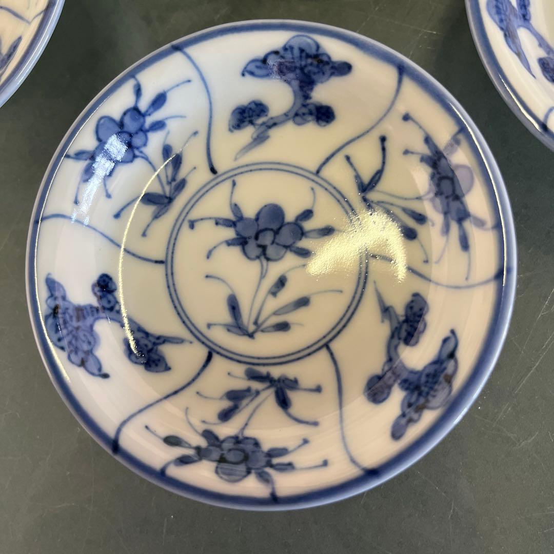 清水焼　加藤雲泉　青華間取花文　突出皿5枚（D）