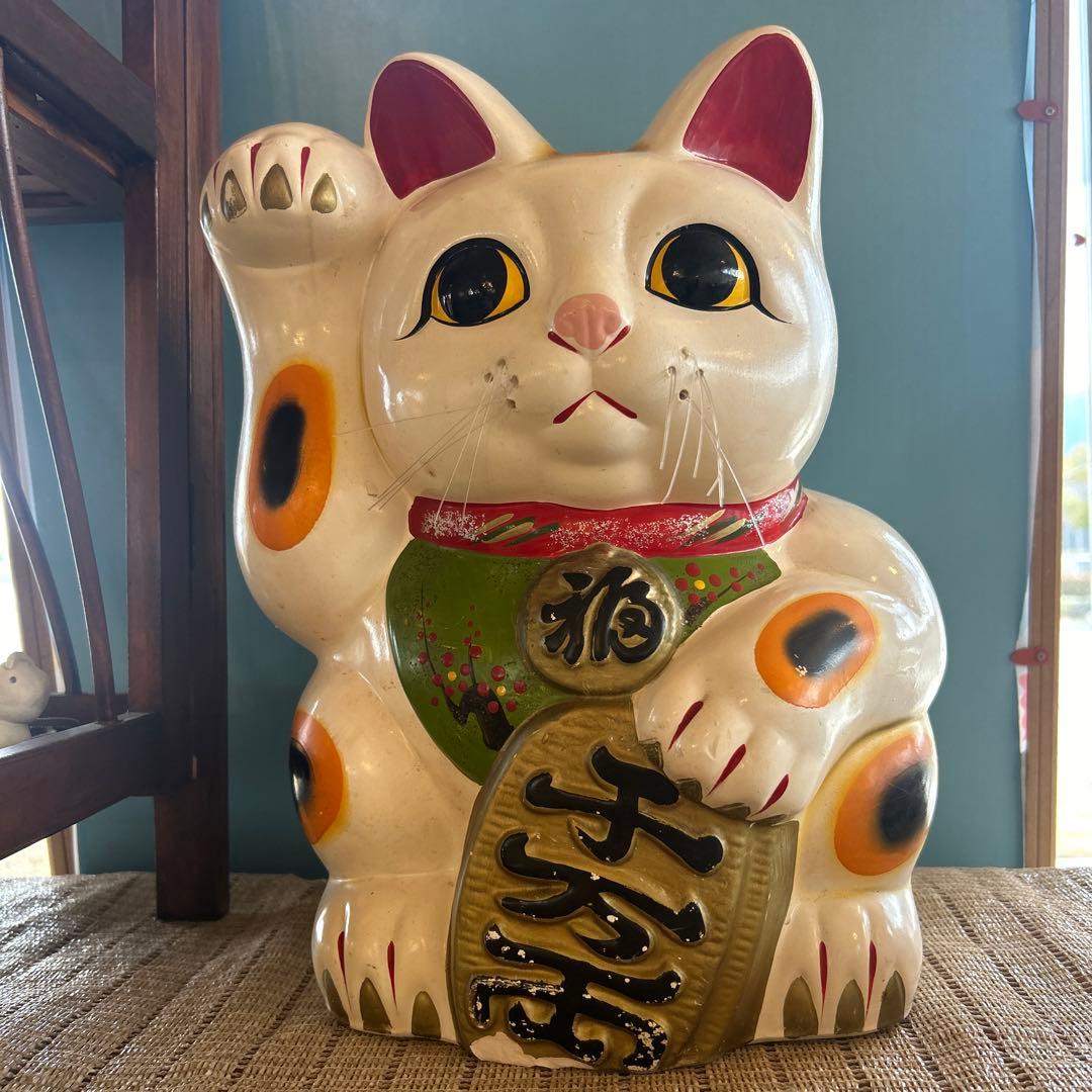 骨董／招き猫／貯金箱／希少／アンティーク／ヴィンテージ　右手