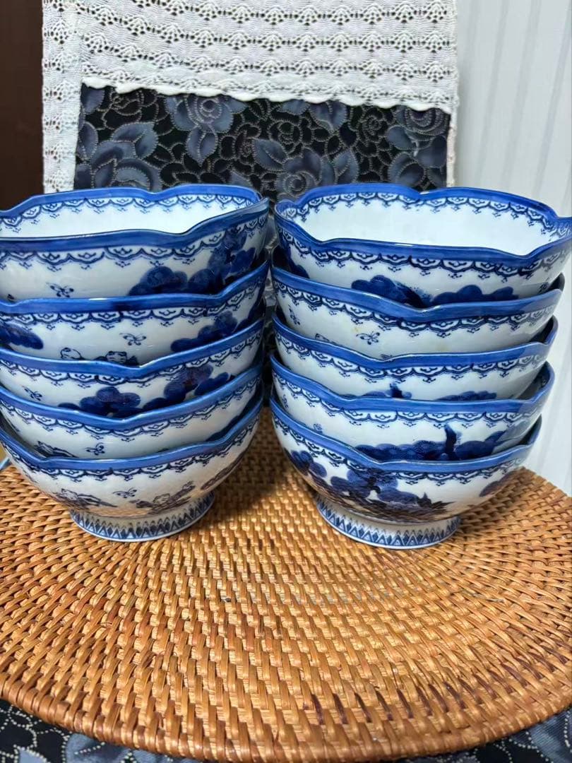 有田焼 鍋島 瓔珞紋 唐子 古民家 ボウル 10個セット