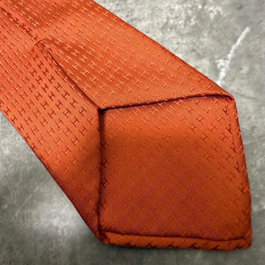 HERMES エルメス ネクタイ オレンジ ファソネ H柄 定番 王道 光沢