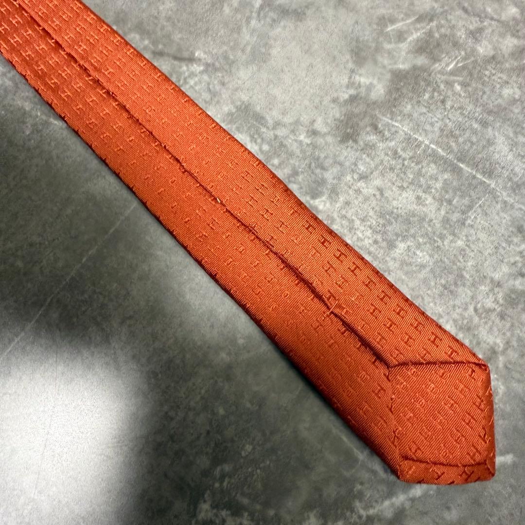 HERMES エルメス ネクタイ オレンジ ファソネ H柄 定番 王道 光沢