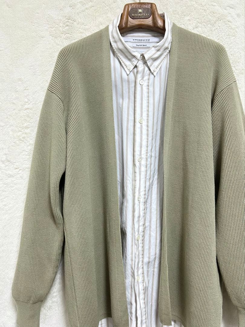 【美品】秋冬物 BATONER ハイカウントリブ カーディガン 2 M 若草色