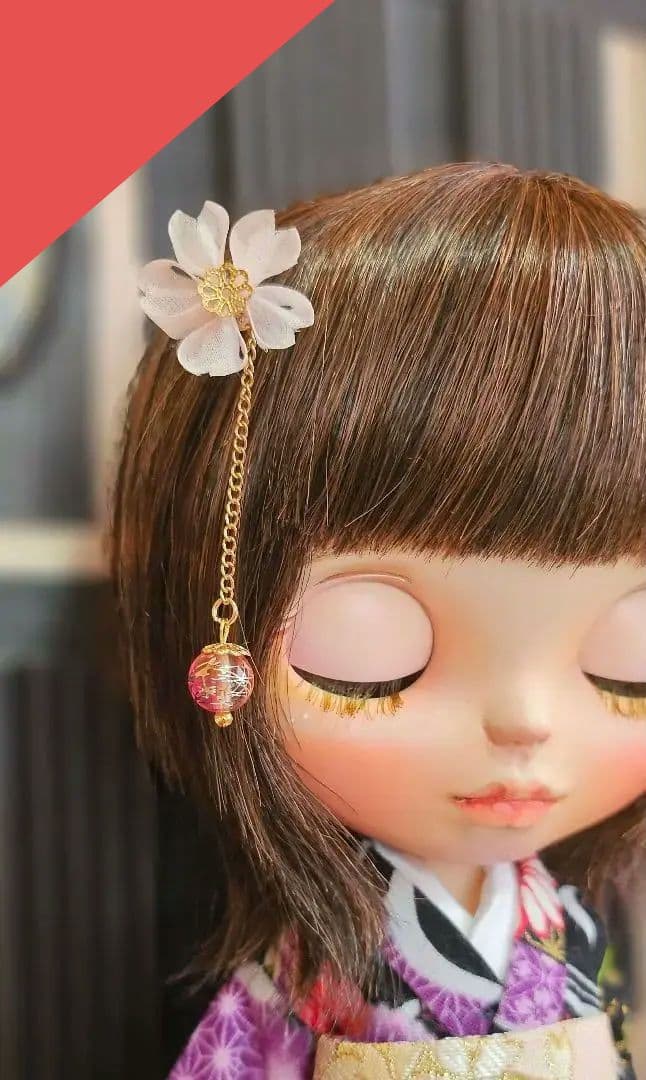ブライス　ドールSize簪　桜　髪飾り　つまみ細工　アウトフィット