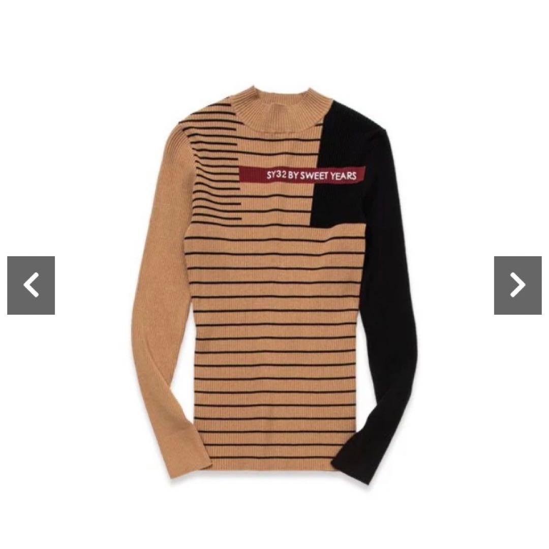 SY32 Mサイズ　ベージュ　PANEL BORDER SWEATER