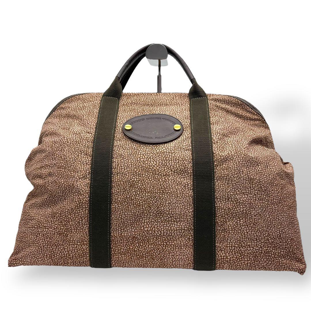 ボルボネーゼ ボストンバッグ トートバッグ 腕掛け ナイロン ブラウン うずら柄