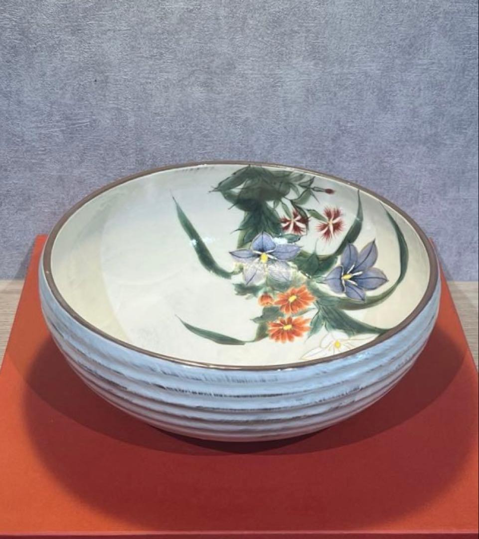 陶あん 京焼 清水焼 秋草文 桔梗 女郎花 深鉢 大鉢 菓子鉢