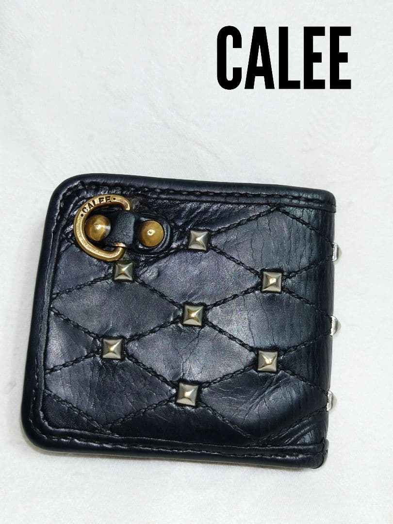 CALEE 2つ折り財布 スタッズ ダイヤモンドステッチ