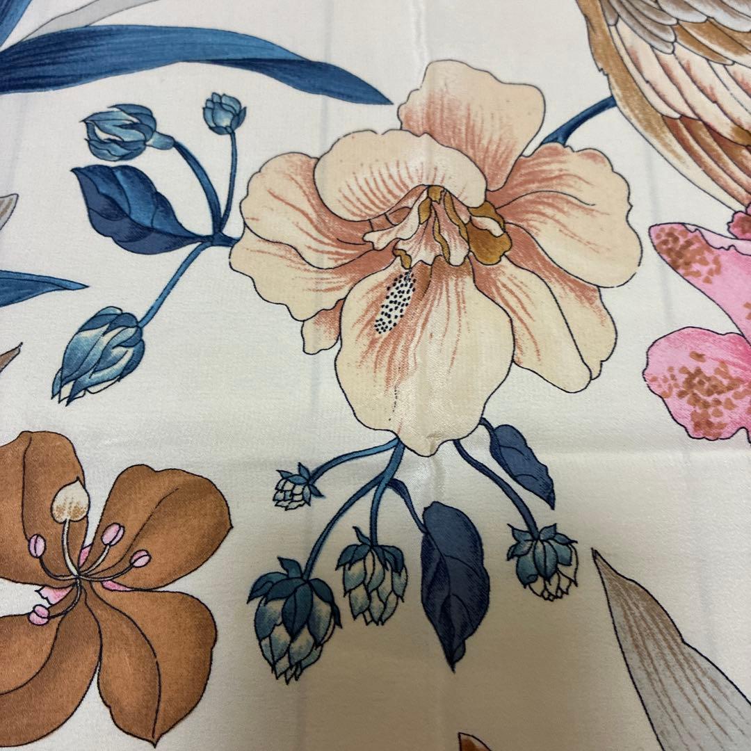 Christian Dior シルク　スカーフ 大判　総柄　花柄　鳥　イタリア製