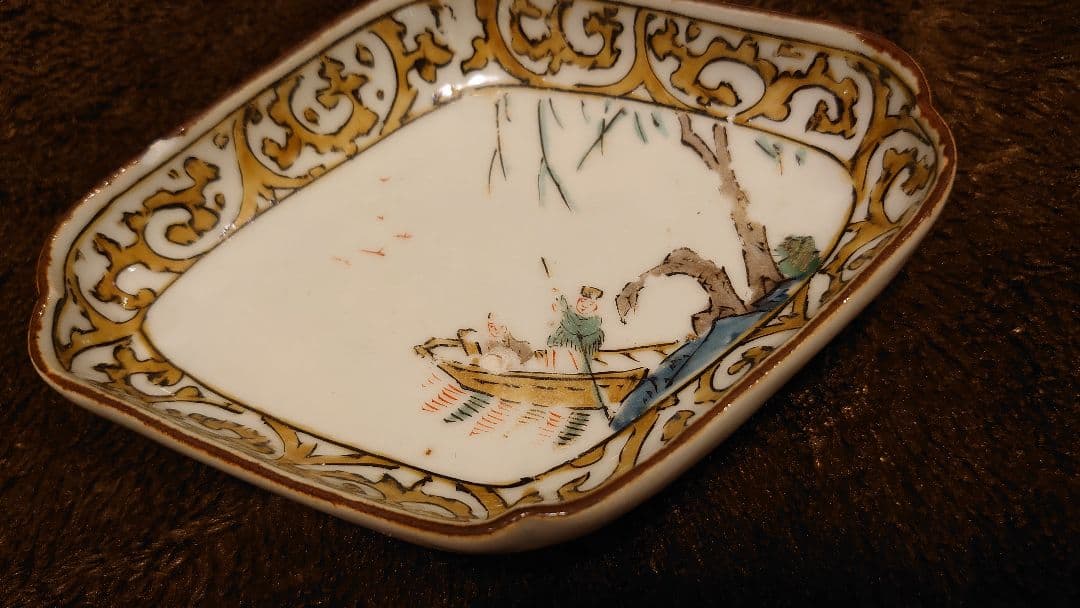 古九谷　九谷焼　菱形皿　蔵出し　唐人図　茶道具　１客