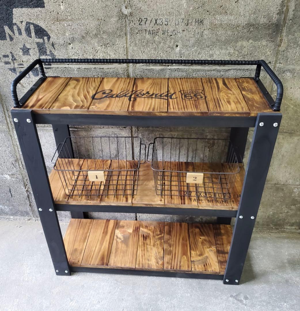 鉄筋バーラック　木製ラック　棚 収納　男前インテリア　インダストリアル 1209