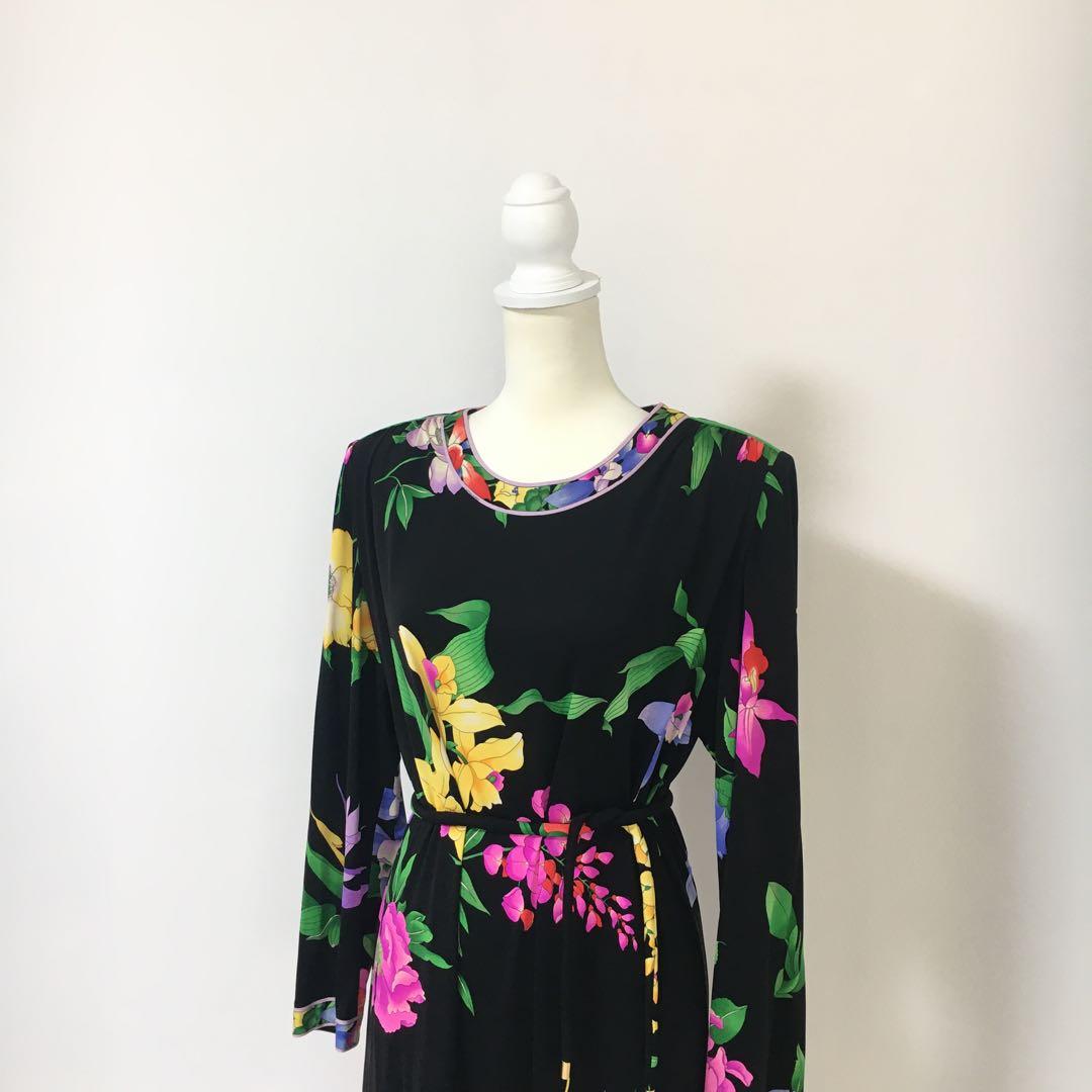 美品　LEONARD レオナール 最高級シルク　ベルト　ワンピース　48