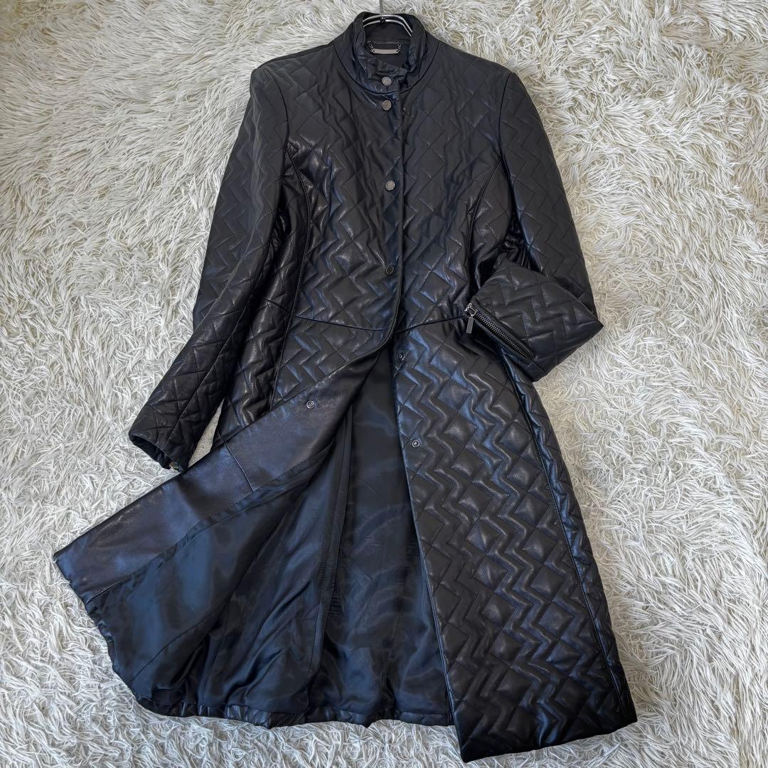 LesCopains✨キルティングレザーコート　 Aライン　刻印ボタン　L 総柄