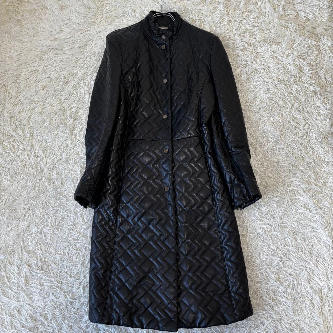 LesCopains✨キルティングレザーコート　 Aライン　刻印ボタン　L 総柄