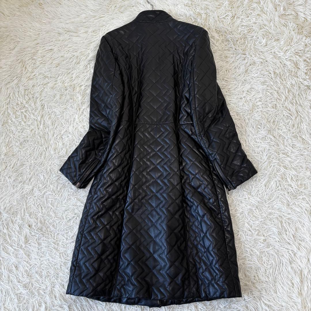 LesCopains✨キルティングレザーコート　 Aライン　刻印ボタン　L 総柄