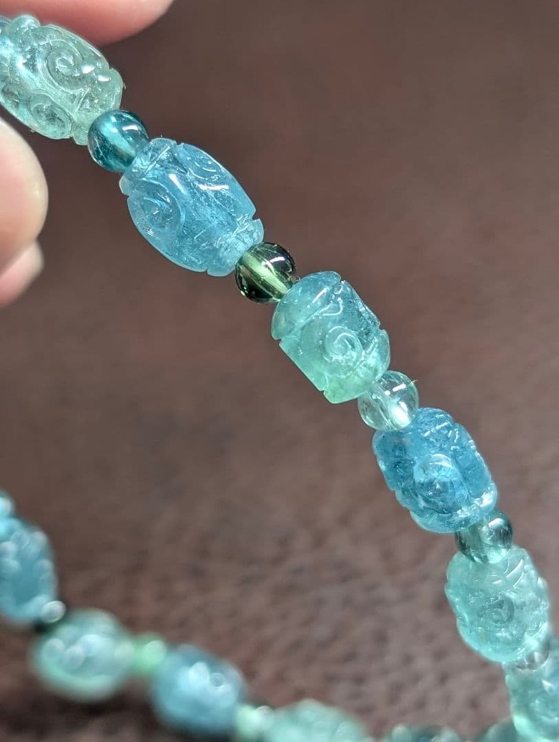 希少高品質美麗回紋珠ブルートルマリンブレス6ミリ