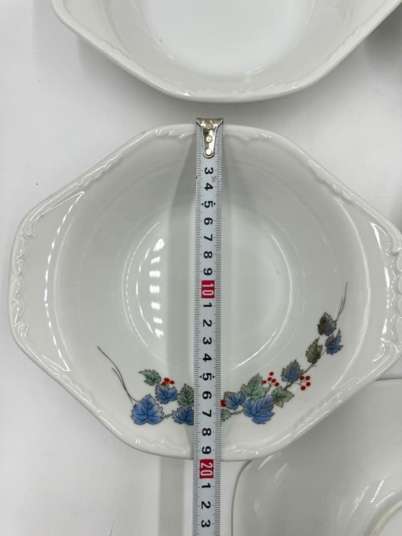 オールド深川製磁　耳付楕円　ぶどう絵皿　5枚組