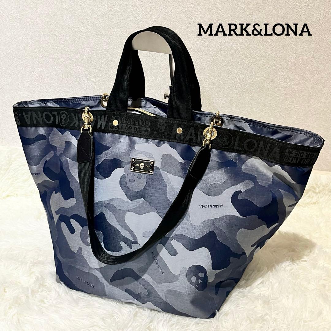 未使用級✨MARK&LONA トートバッグ　2way 迷彩　スカル　ネイビー